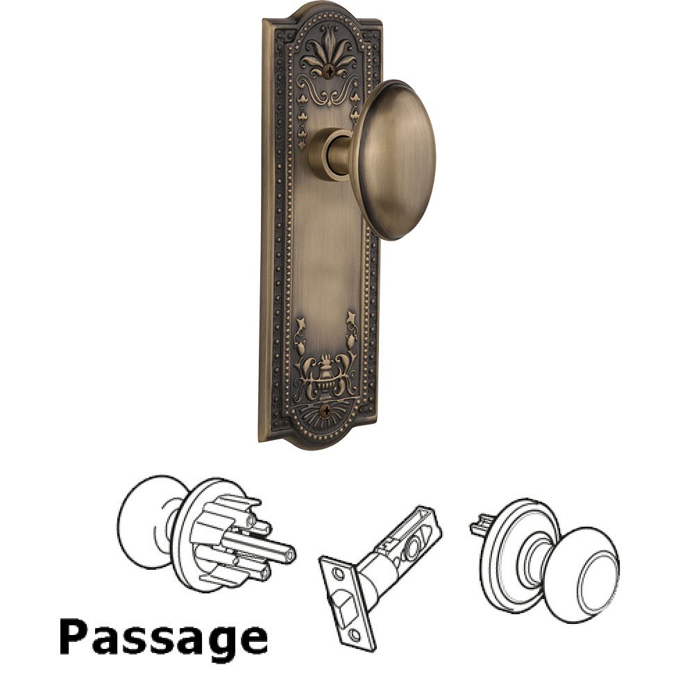 Nostalgic Warehouse Passage Meadows Plate with Homestead Door Knob in Antique Brass