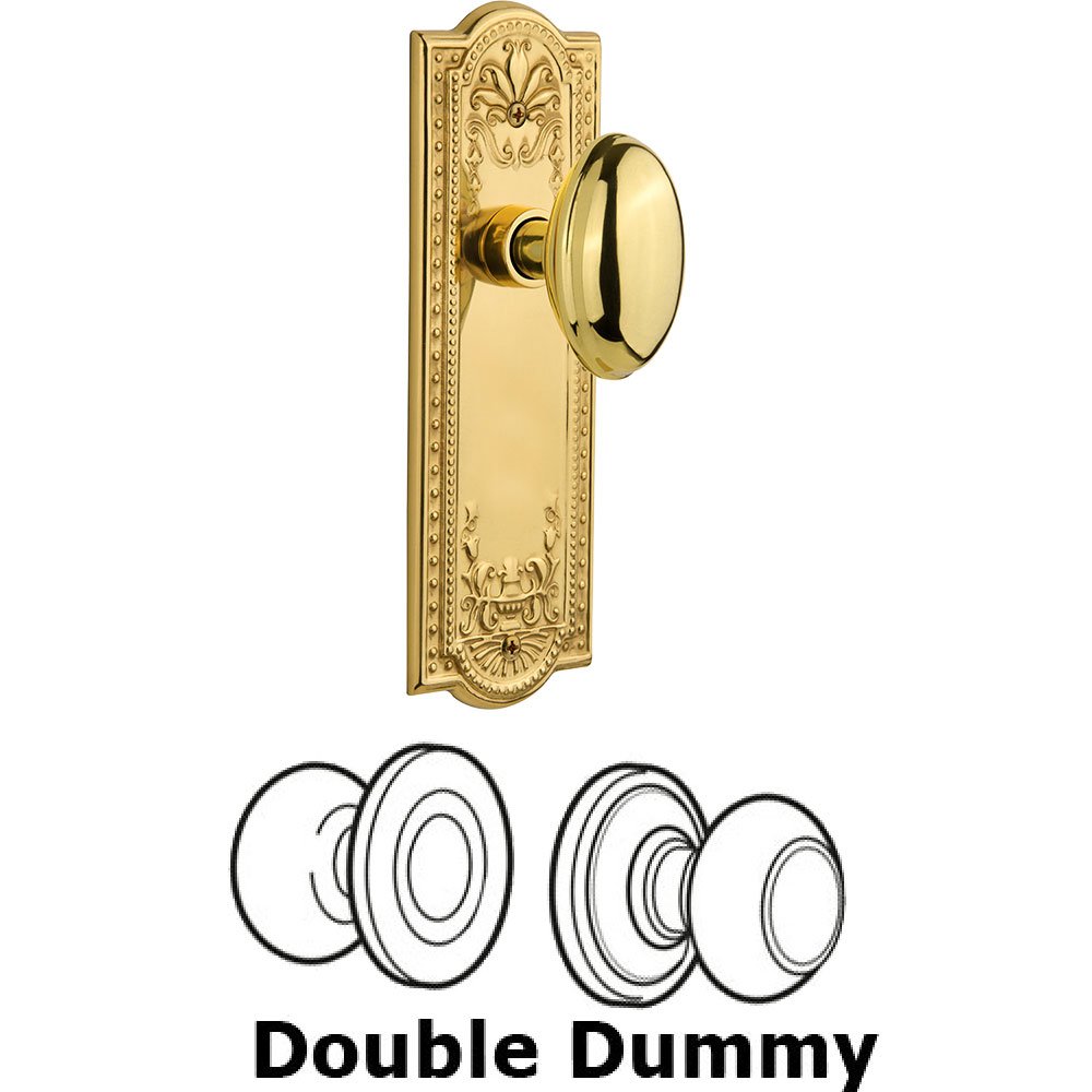 Nostalgic Warehouse Double Dummy Knob - Meadows Plate with Homestead Door Knob in Polished Brass