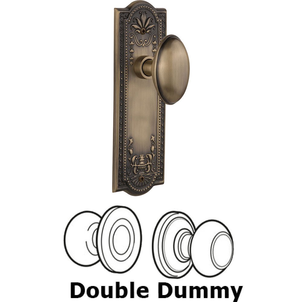 Nostalgic Warehouse Double Dummy Knob - Meadows Plate with Homestead Door Knob in Antique Brass