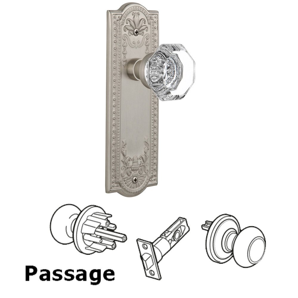 Nostalgic Warehouse Complete Passage Set Without Keyhole - Meadows Plate with Waldorf Knob in Satin Nickel