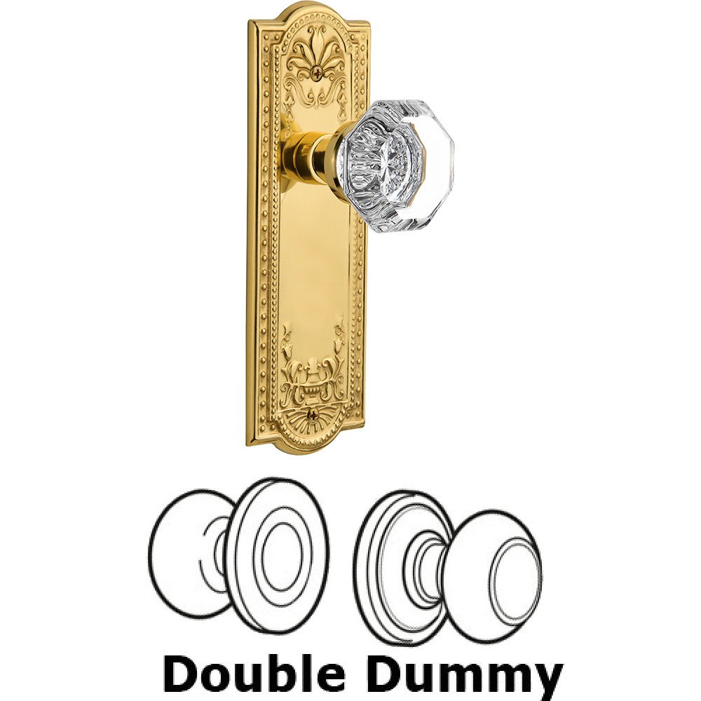 Nostalgic Warehouse Double Dummy Knob - Meadows Plate with Waldorf Crystal Door Knob in Polished Brass