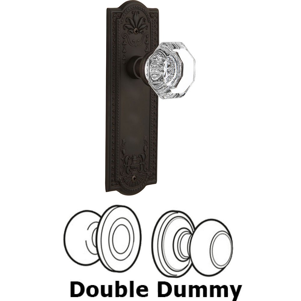 Nostalgic Warehouse Double Dummy Knob - Meadows Plate with Waldorf Crystal Door Knob in Oil-rubbed Bronze