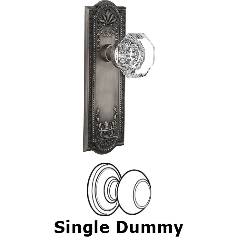 Nostalgic Warehouse Single Dummy Knob - Meadows Plate with Waldorf Crystal Door Knob in Antique Pewter