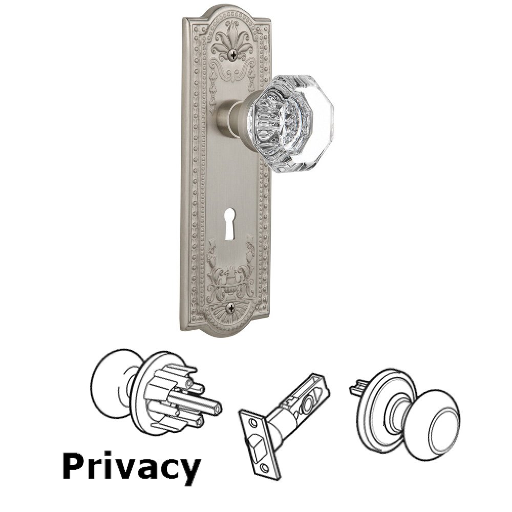 Nostalgic Warehouse Complete Privacy Set With Keyhole - Meadows Plate with Waldorf Knob in Satin Nickel