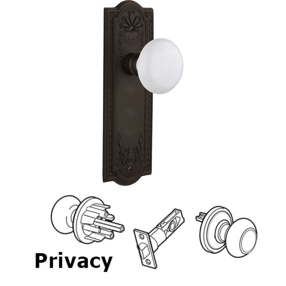 Nostalgic Warehouse Privacy Meadows Plate with White Porcelain Door Knob in Oil-Rubbed Bronze