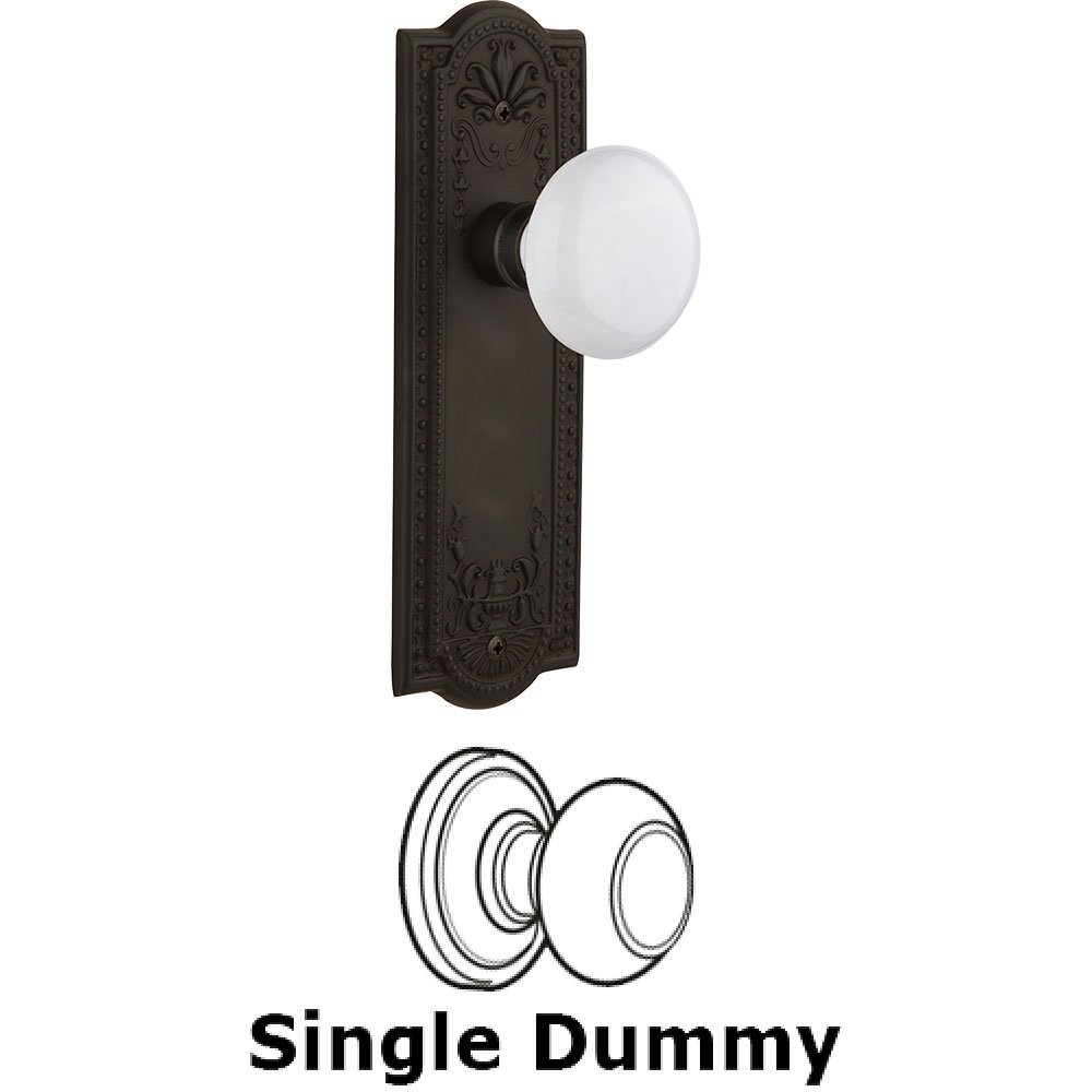 Nostalgic Warehouse Single Dummy Knob - Meadows Plate with White Porcelain Door Knob in Oil Rubbed Bronze