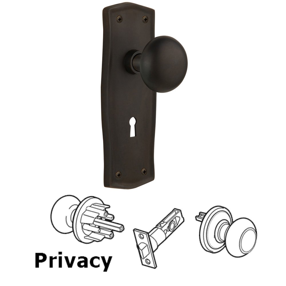 Nostalgic Warehouse Complete Privacy Set With Keyhole - Prairie Plate with New York Knob in Oil Rubbed Bronze