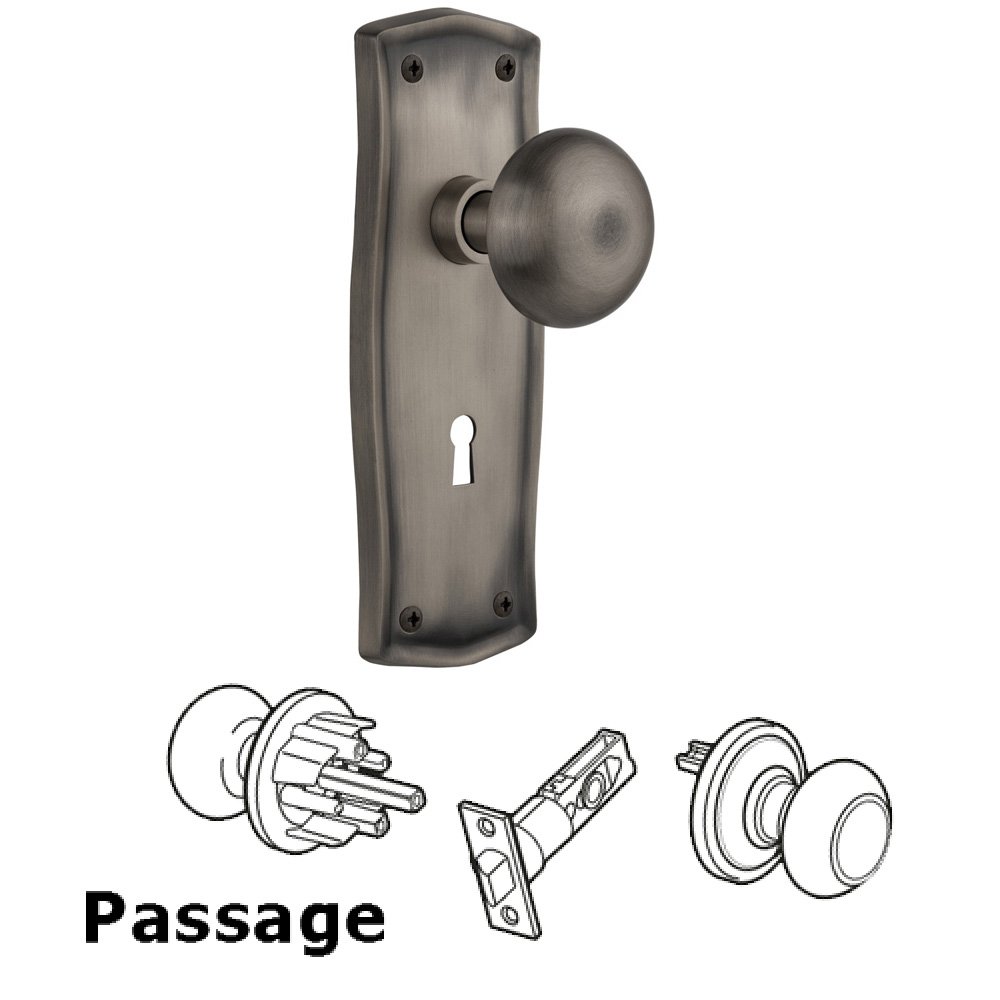 Nostalgic Warehouse Complete Passage Set With Keyhole - Prairie Plate with New York Knob in Antique Pewter