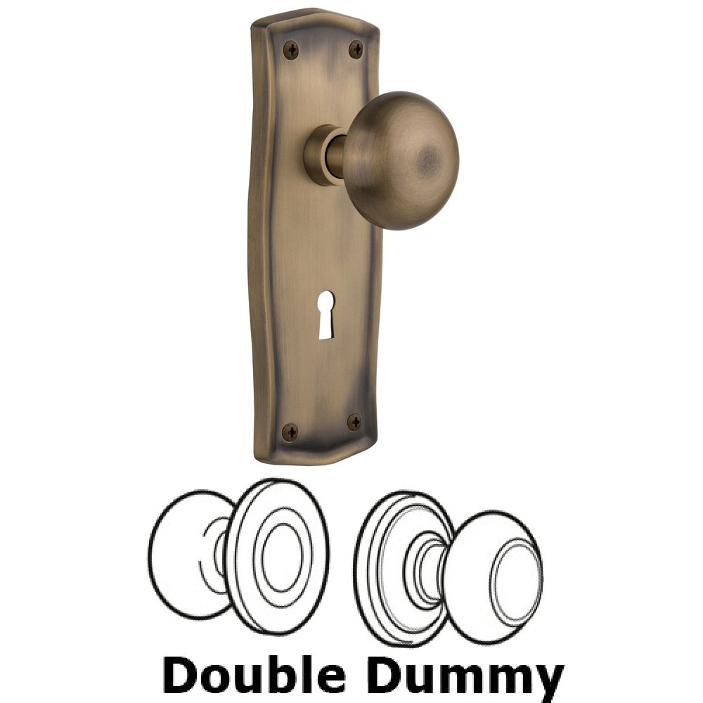 Nostalgic Warehouse Double Dummy Set With Keyhole - Prairie Plate with New York Knob in Antique Brass