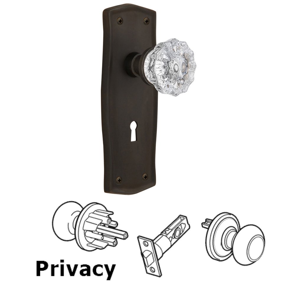 Nostalgic Warehouse Privacy Prairie Plate with Keyhole and Crystal Glass Door Knob in Oil-Rubbed Bronze