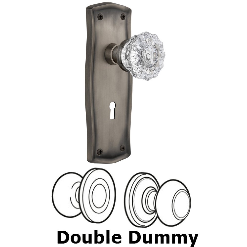 Nostalgic Warehouse Double Dummy Set With Keyhole - Prairie Plate with Crystal Knob in Antique Pewter
