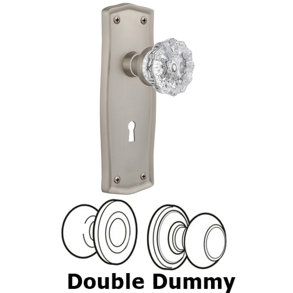 Nostalgic Warehouse Double Dummy Set With Keyhole - Prairie Plate with Crystal Knob in Satin Nickel