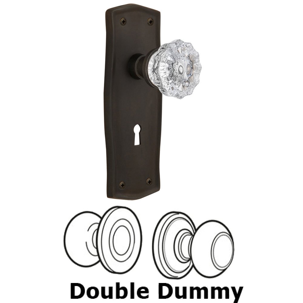 Nostalgic Warehouse Double Dummy Set With Keyhole - Prairie Plate with Crystal Knob in Oil Rubbed Bronze