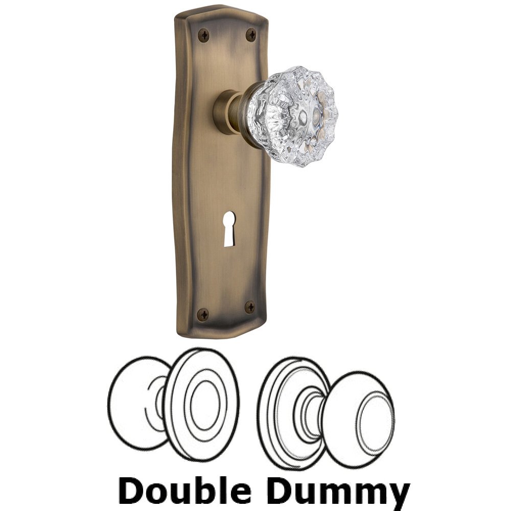 Nostalgic Warehouse Double Dummy Set With Keyhole - Prairie Plate with Crystal Knob in Antique Brass