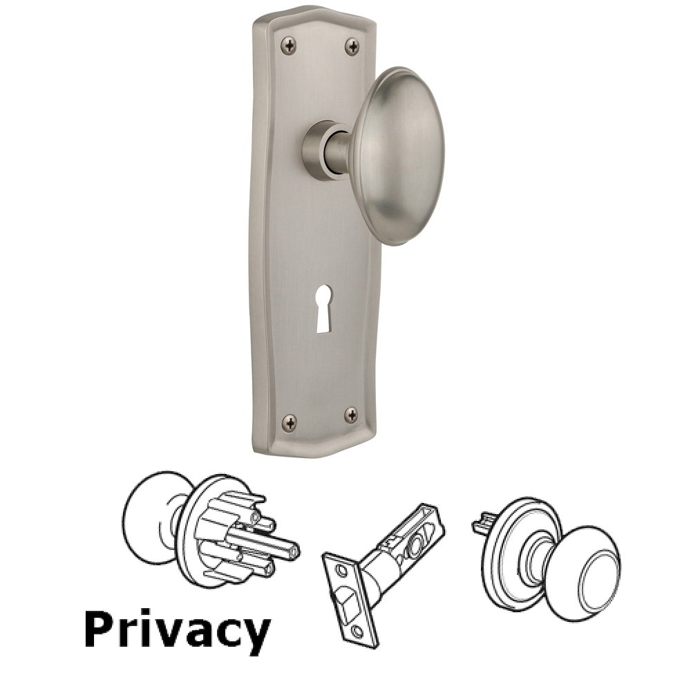 Nostalgic Warehouse Privacy Prairie Plate with Keyhole and Homestead Door Knob in Satin Nickel