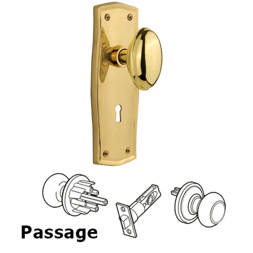 Nostalgic Warehouse Complete Passage Set With Keyhole - Prairie Plate with Homestead Knob in Polished Brass