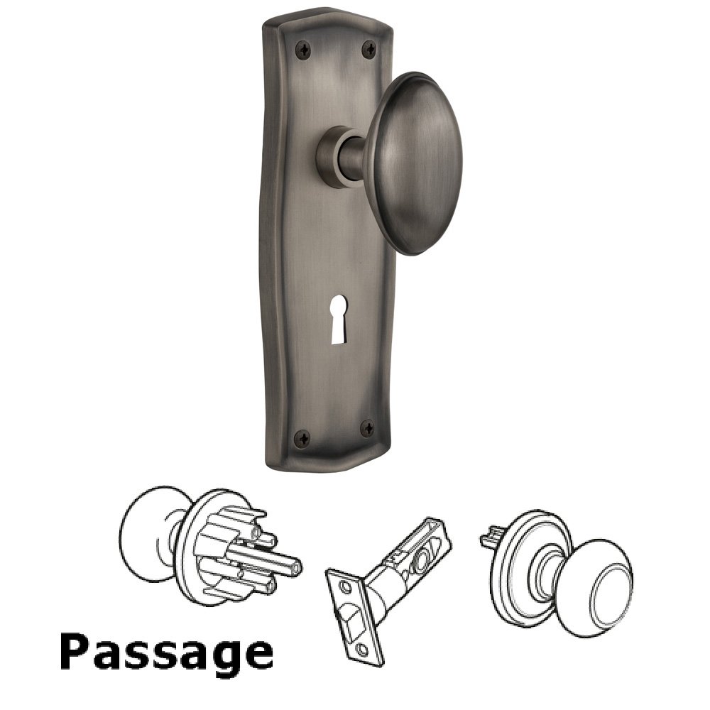 Nostalgic Warehouse Complete Passage Set With Keyhole - Prairie Plate with Homestead Knob in Antique Pewter
