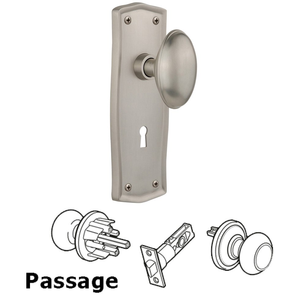 Nostalgic Warehouse Complete Passage Set With Keyhole - Prairie Plate with Homestead Knob in Satin Nickel