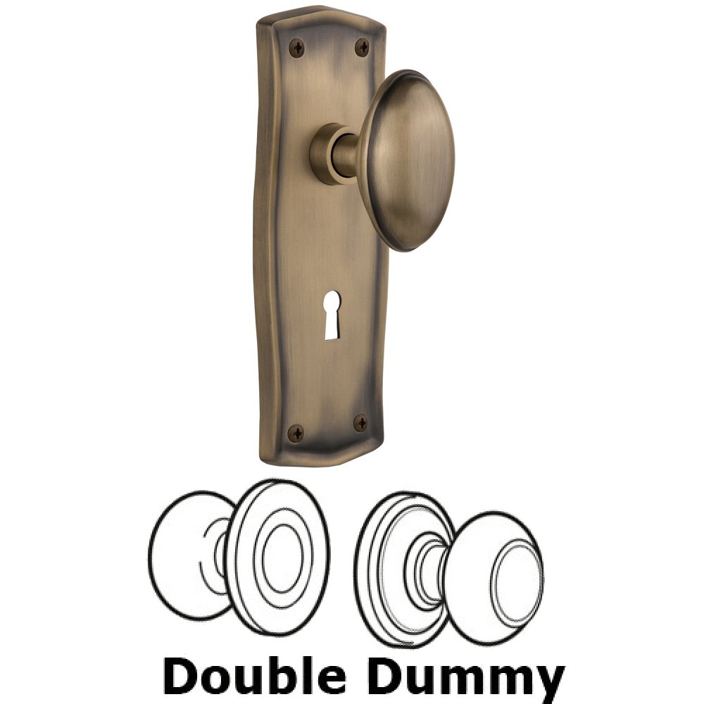 Nostalgic Warehouse Double Dummy Set With Keyhole - Prairie Plate with Homestead Knob in Antique Brass