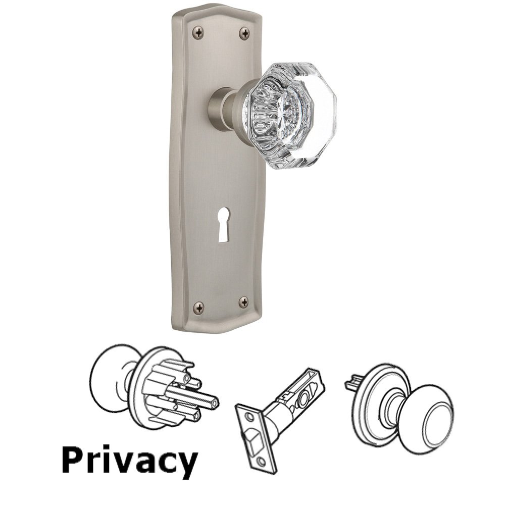 Nostalgic Warehouse Privacy Prairie Plate with Keyhole and Waldorf Door Knob in Satin Nickel