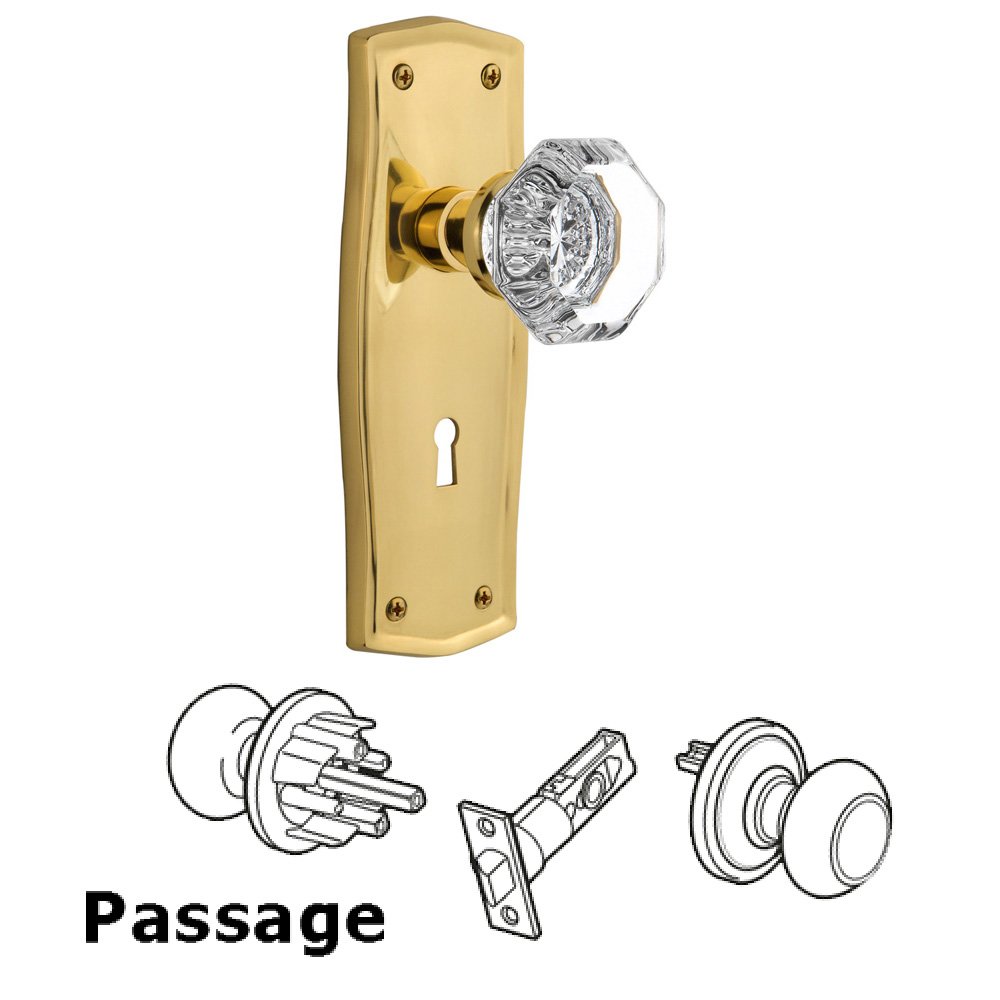 Nostalgic Warehouse Passage Prairie Plate with Keyhole and Waldorf Door Knob in Polished Brass