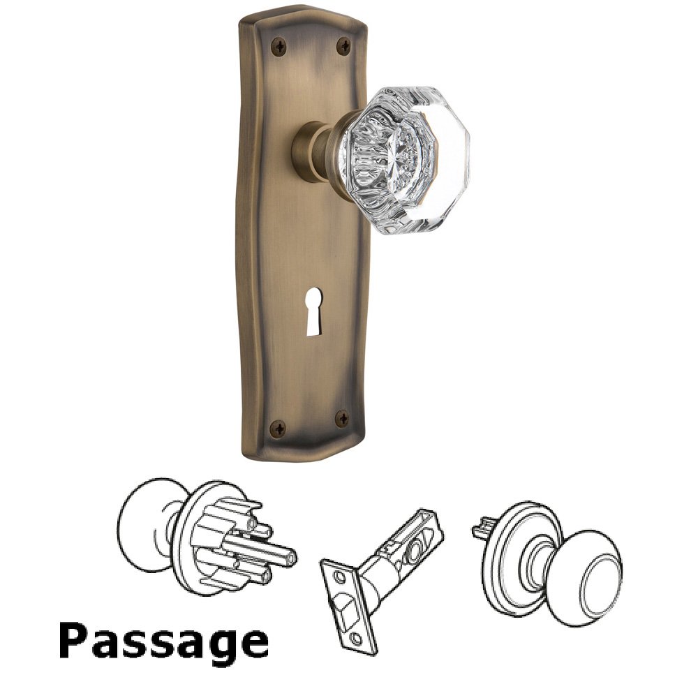 Nostalgic Warehouse Passage Prairie Plate with Keyhole and Waldorf Door Knob in Antique Brass