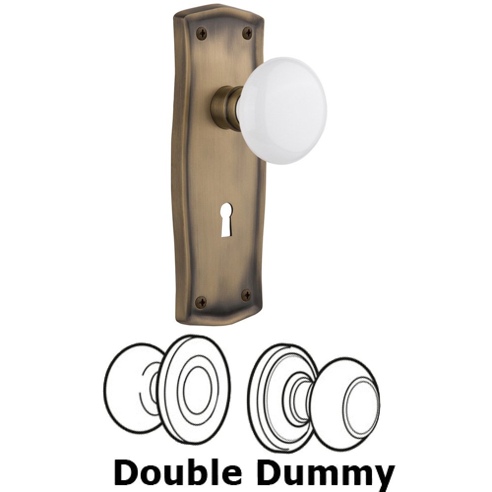 Nostalgic Warehouse Double Dummy Set With Keyhole - Prairie Plate with White Porcelain Knob in Antique Brass