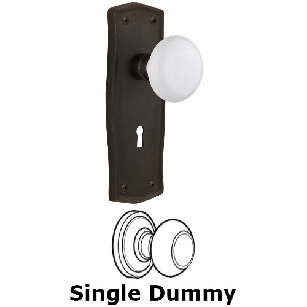 Nostalgic Warehouse Single Dummy Knob With Keyhole - Prairie Plate with White Porcelain Knob in Oil Rubbed Bronze