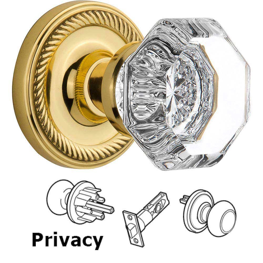 Nostalgic Warehouse Privacy Knob - Rope Rose with Waldorf Crystal Door Knob in Antique Brass