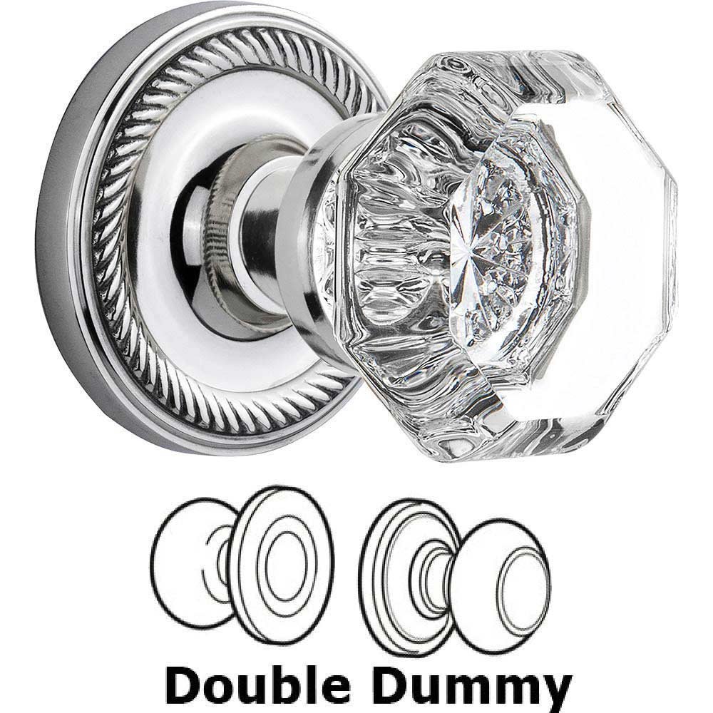 Nostalgic Warehouse Double Dummy Knob - Rope Rose with Waldorf Crystal Door Knob in Bright Chrome