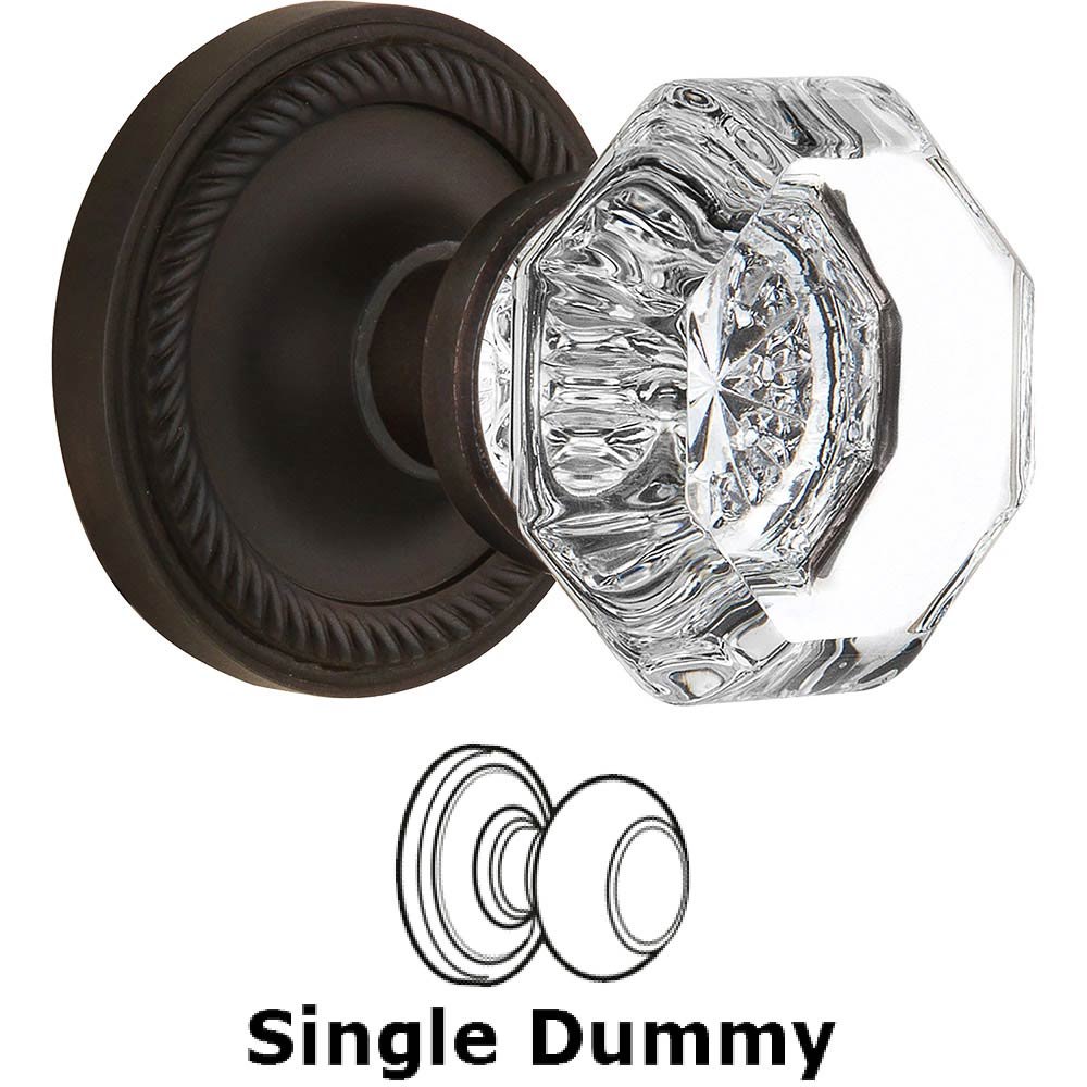 Nostalgic Warehouse Single Dummy Knob - Rope Rose with Waldorf Crystal Door Knob in Oil Rubbed Bronze