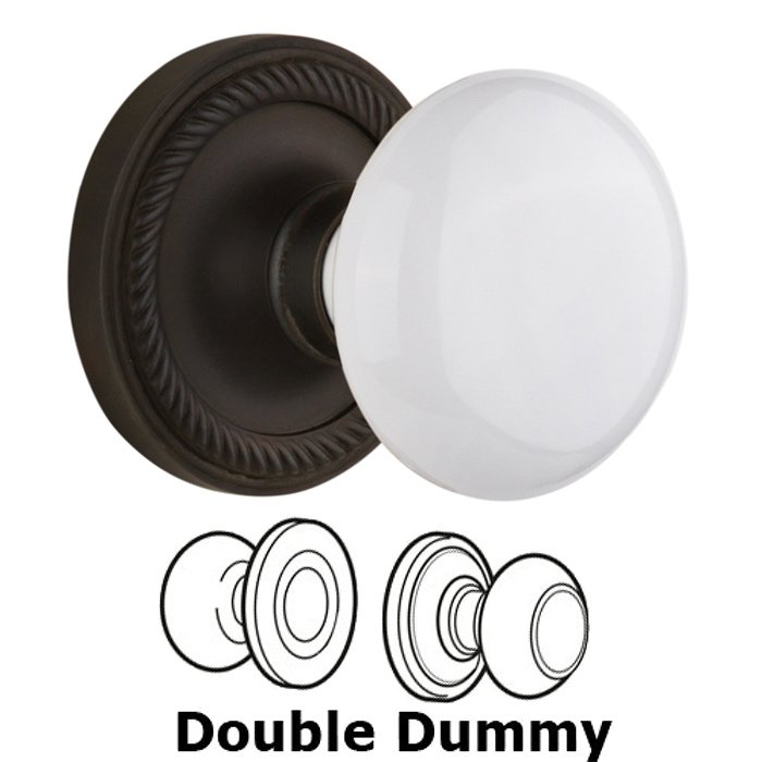 Nostalgic Warehouse Double Dummy Set - Rope Rosette with White Porcelain Door Knob in Oil Rubbed Bronze