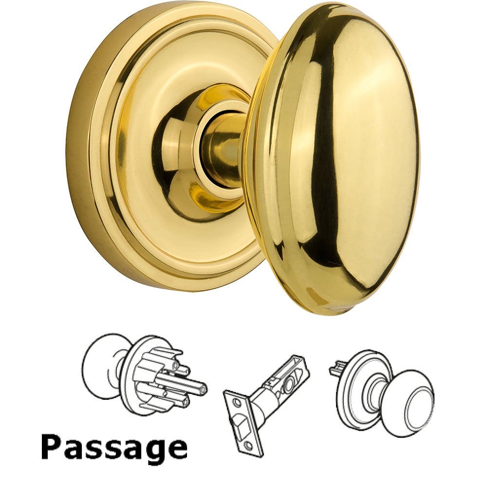 Nostalgic Warehouse Passage Knob - Classic Rose with Homestead Door Knob in Polished Brass