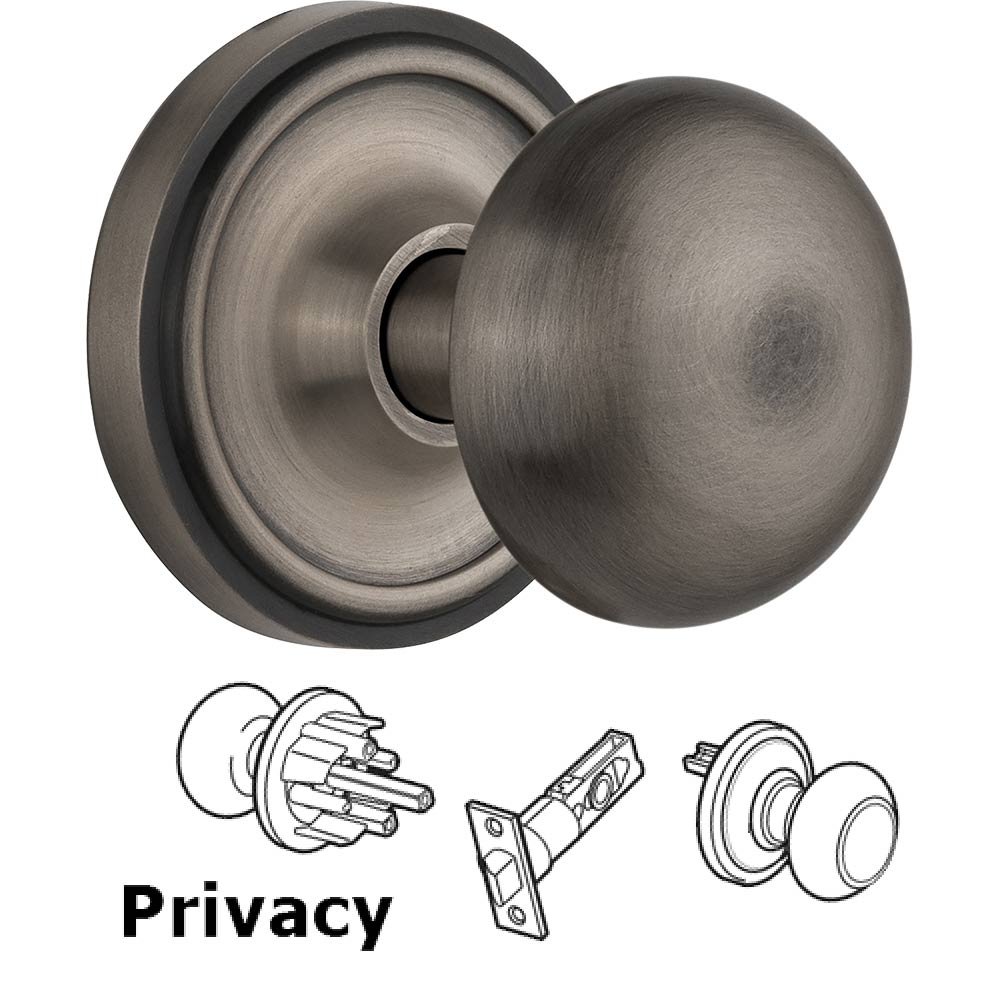 Nostalgic Warehouse Privacy Knob - Classic Rose with New York Door Knob in Antique Pewter