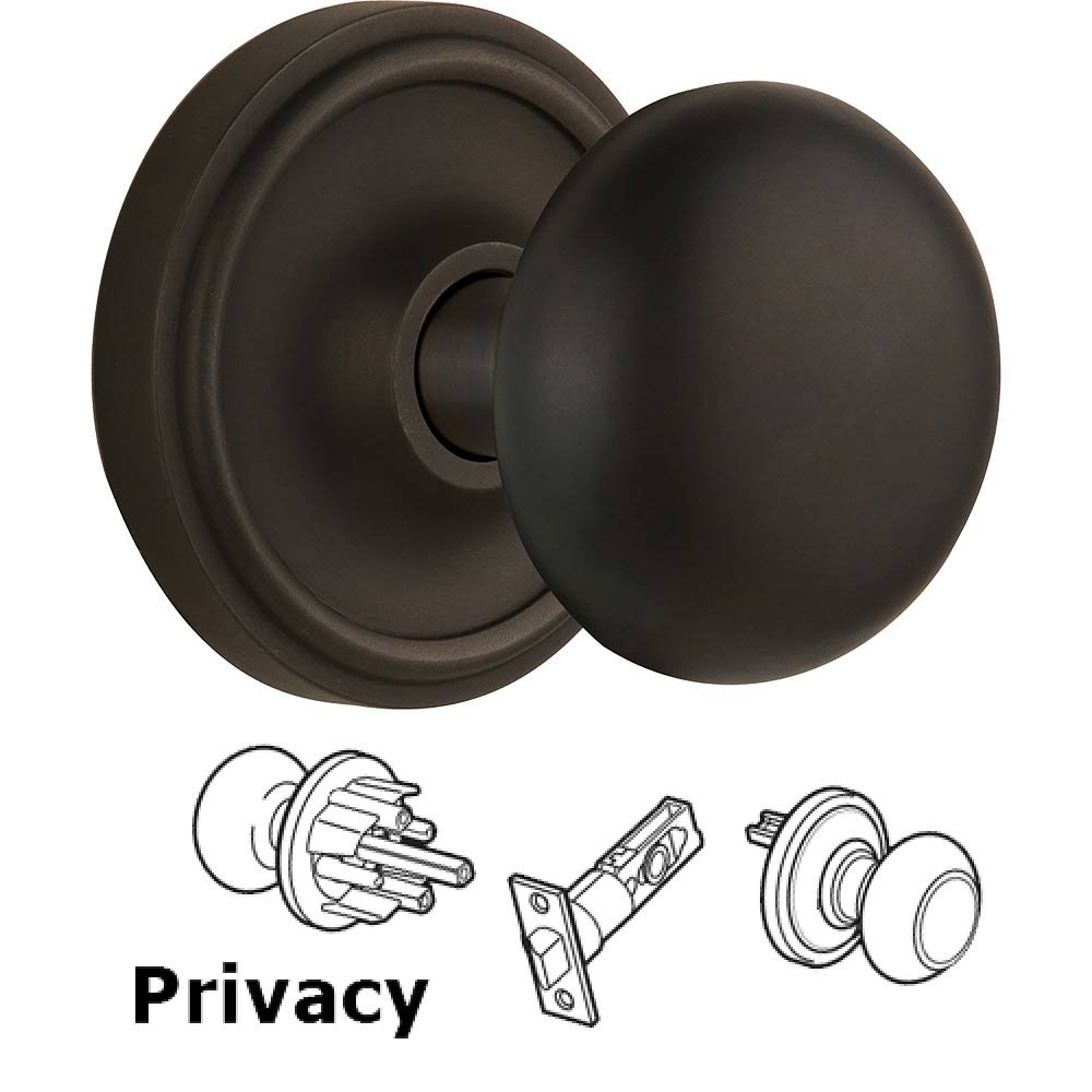 Nostalgic Warehouse Privacy Knob - Classic Rose with New York Door Knob in Oil Rubbed Bronze