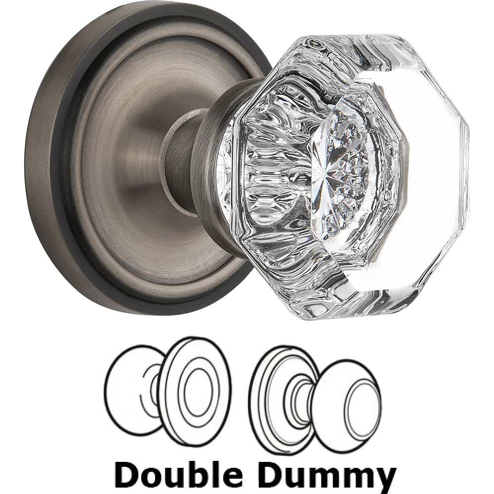 Nostalgic Warehouse Double Dummy Classic Rose with Waldorf Crystal Door Knob in Antique Pewter