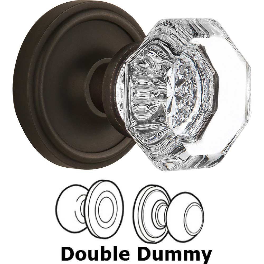 Nostalgic Warehouse Double Dummy Classic Rosette with Waldorf Crystal Door Knob in Oil-rubbed Bronze