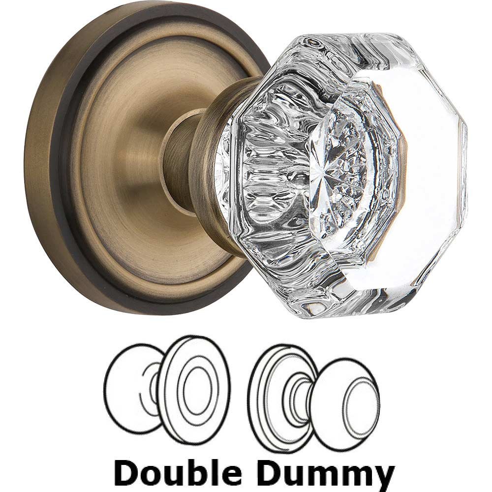 Nostalgic Warehouse Double Dummy Classic Rosette with Waldorf Crystal Door Knob in Antique Brass