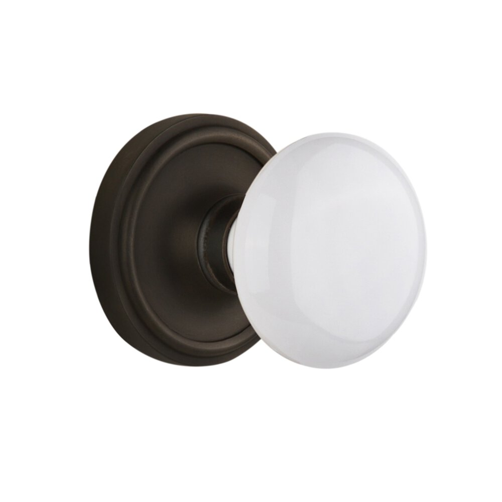 Nostalgic Warehouse Double Dummy Classic Rosette with White Porcelain Knob in Oil Rubbed Bronze