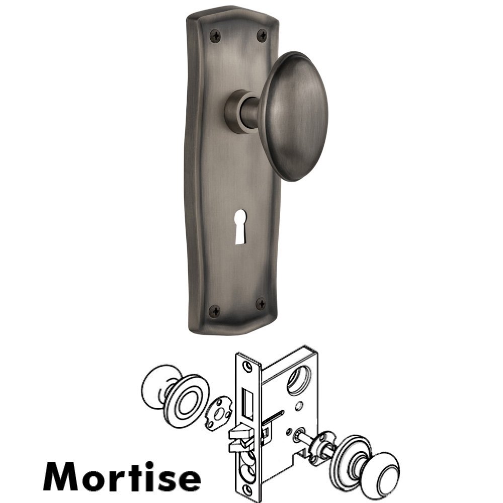 Nostalgic Warehouse Complete Mortise Lockset - Egg & Dart Plate with Homestead Knob in Antique Pewter