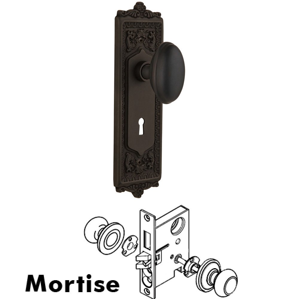 Nostalgic Warehouse Complete Mortise Lockset - Egg & Dart Plate with Homestead Knob in Oil Rubbed Bronze
