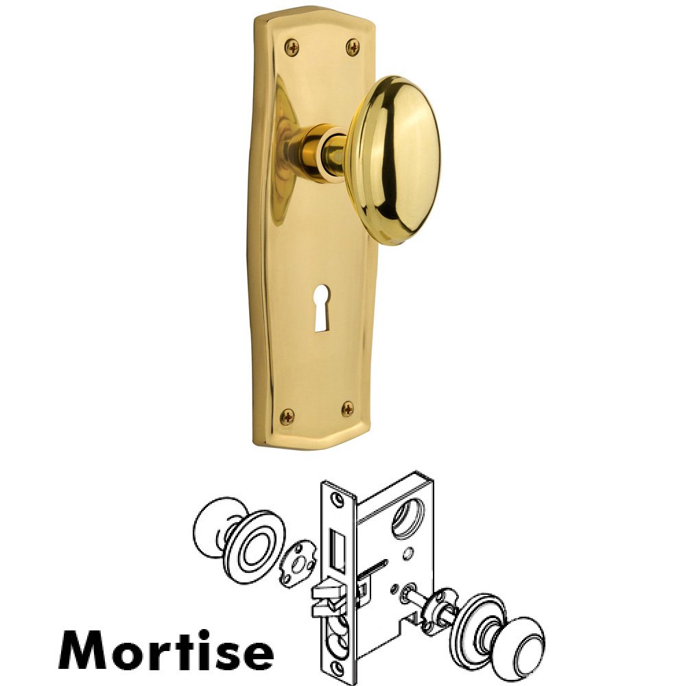 Nostalgic Warehouse Complete Mortise Lockset - Prairie Plate with Homestead Knob in Polished Brass