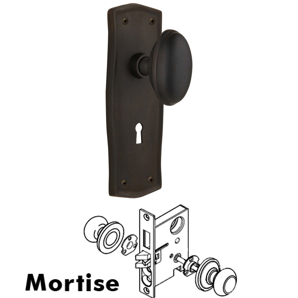 Nostalgic Warehouse Complete Mortise Lockset - Prairie Plate with Homestead Knob in Oil Rubbed Bronze