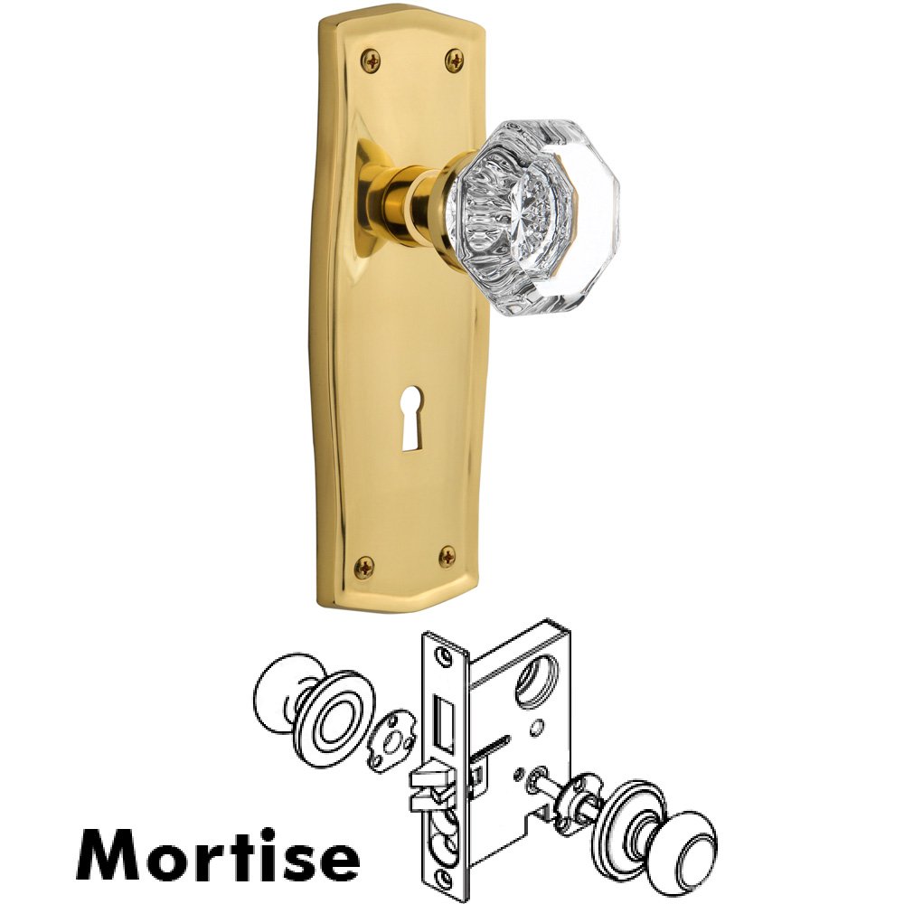 Nostalgic Warehouse Complete Mortise Lockset - Prairie Plate with Waldorf Knob in Polished Brass
