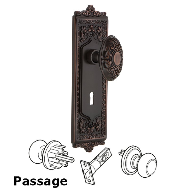 Nostalgic Warehouse Complete Passage Set with Keyhole - Egg & Dart Plate with Victorian Door Knob in Timeless Bronze