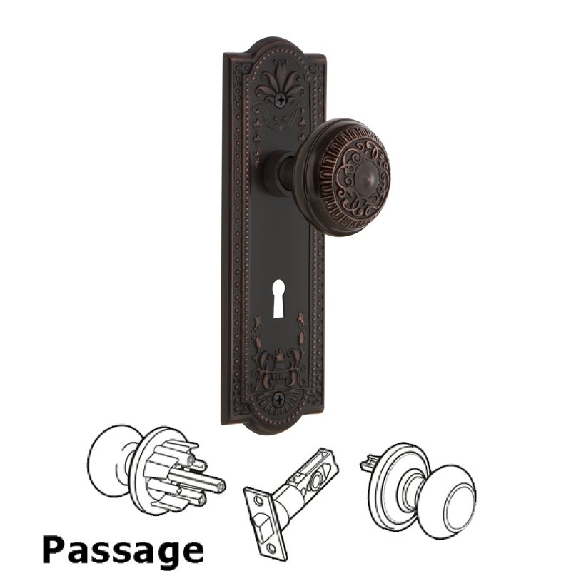 Nostalgic Warehouse Complete Passage Set with Keyhole - Meadows Plate with Egg & Dart Door Knob in Timeless Bronze