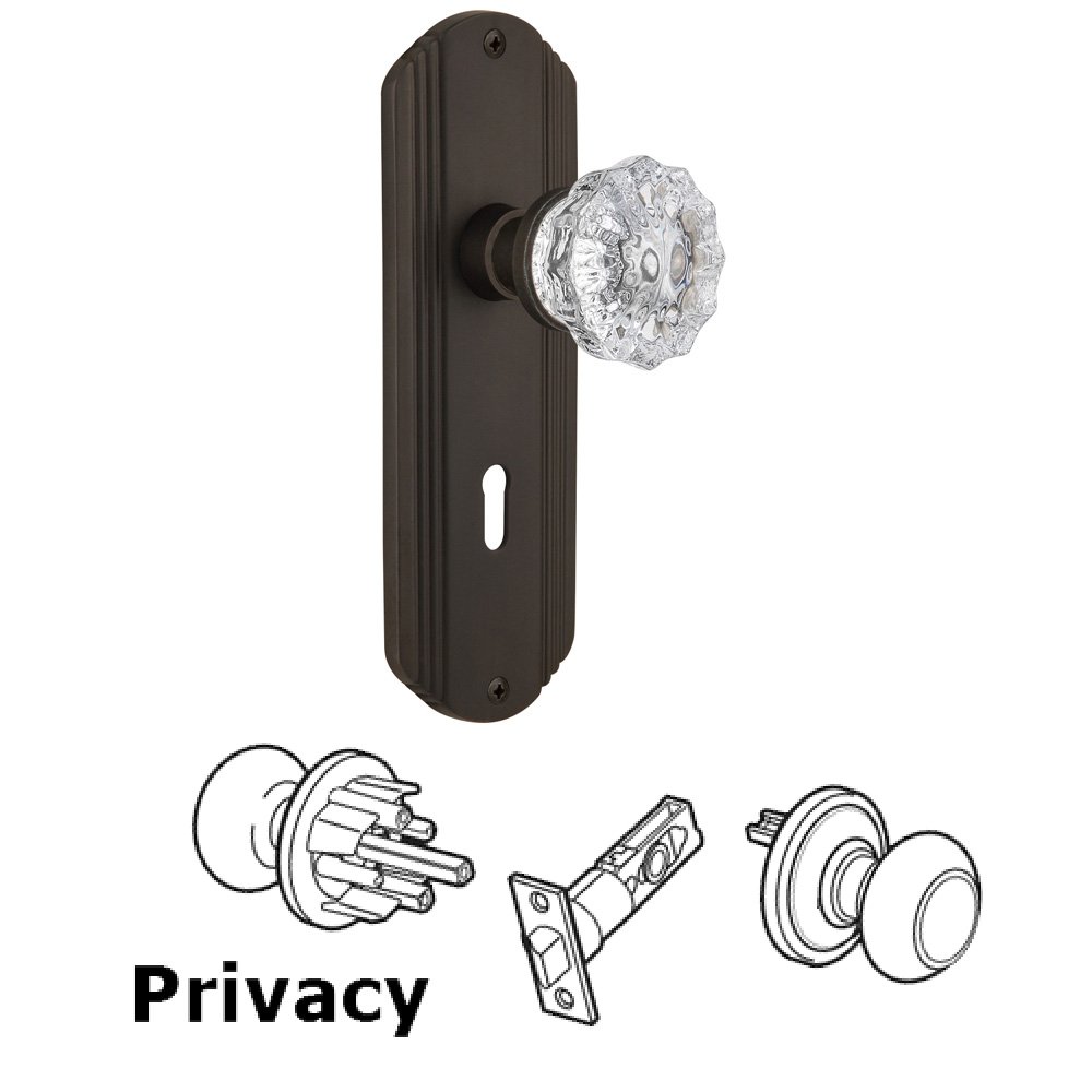 Nostalgic Warehouse Complete Privacy Set With Keyhole - Deco Plate with Crystal Knob in Oil Rubbed Bronze
