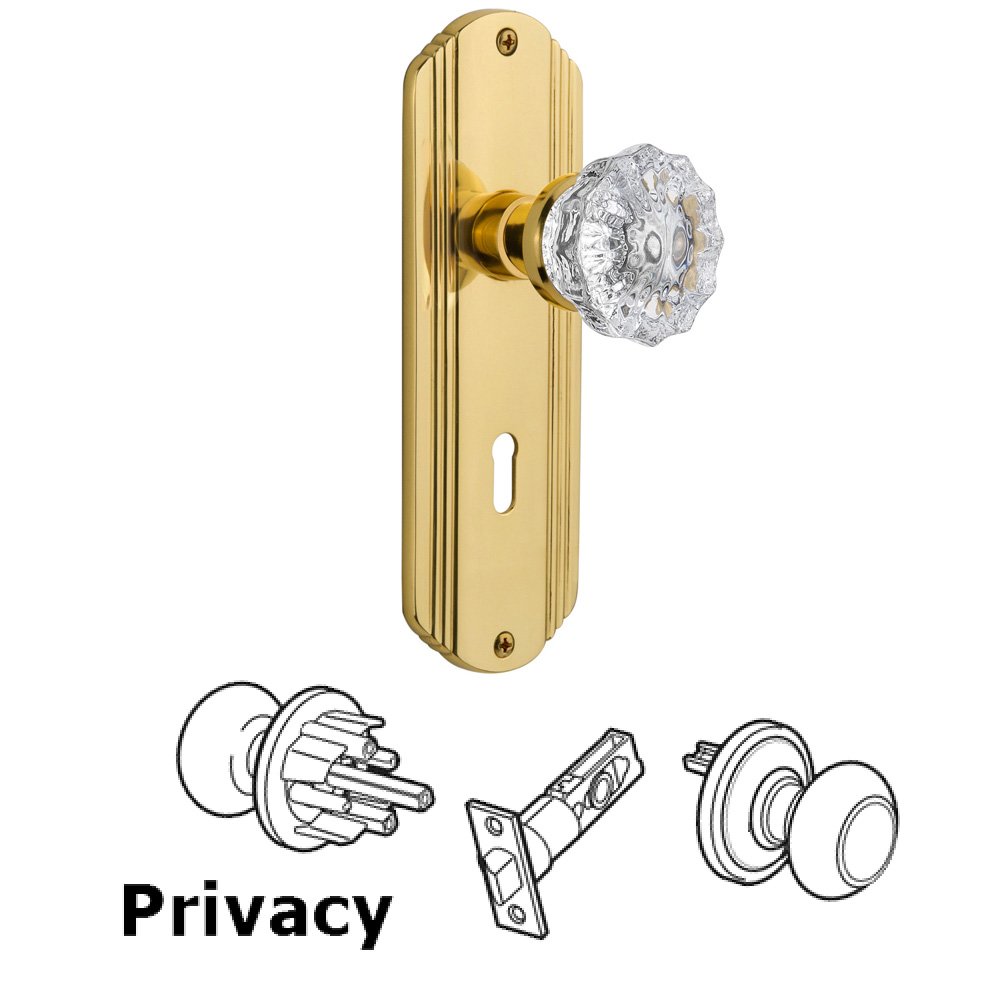 Nostalgic Warehouse Privacy Deco Plate with Keyhole and Crystal Glass Door Knob in Unlacquered Brass