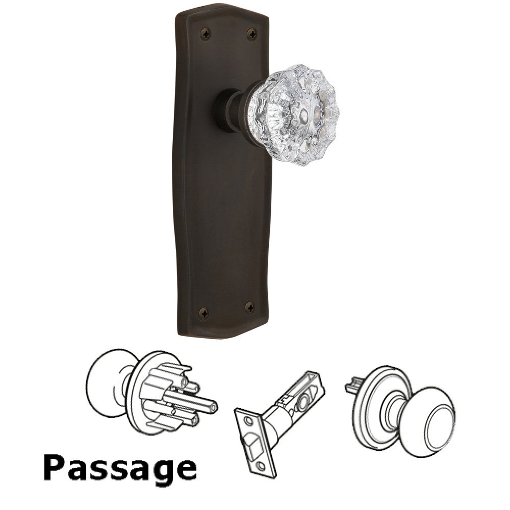 Nostalgic Warehouse Passage Prairie Plate with Crystal Glass Door Knob in Oil-Rubbed Bronze
