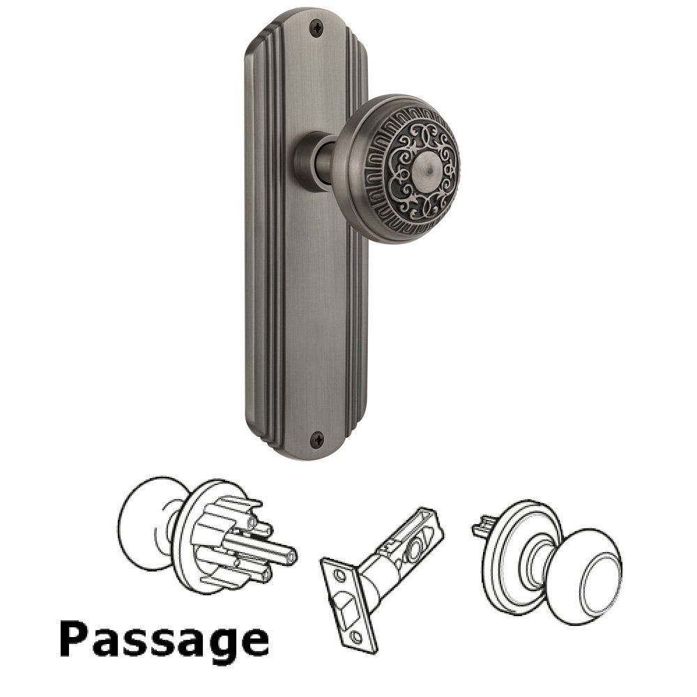 Nostalgic Warehouse Complete Passage Set Without Keyhole - Deco Plate with Egg & Dart Knob in Antique Pewter